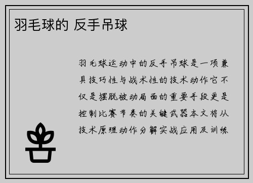 羽毛球的 反手吊球